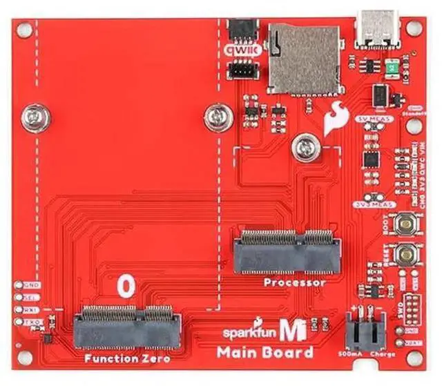 Main image of SparkFun MicroMod Main Board - Single, Integrated MCP73831 Single Cell LiPo Charge Circuit, Built-in MUX for UART1, Board Dimensions: (Inches) 3.40" x 2.90"