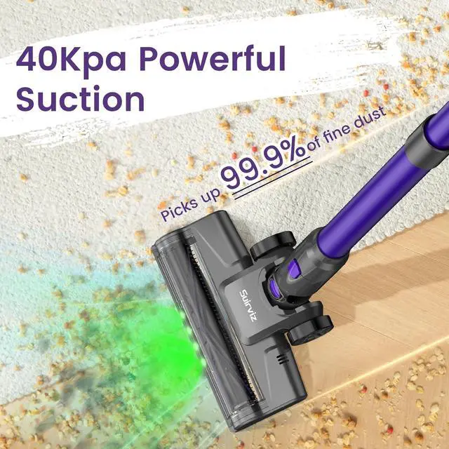 Alt view image 2 of 7 - Cordless Vacuum Cleaner, 40KPA/35Mins, Green LED Light, Lightweight Stick Vacuum Self-Standing, Vacuum Cleaners for Home Handheld Vacuum for Pet Hair, Carpet, and Hard Floors, U8