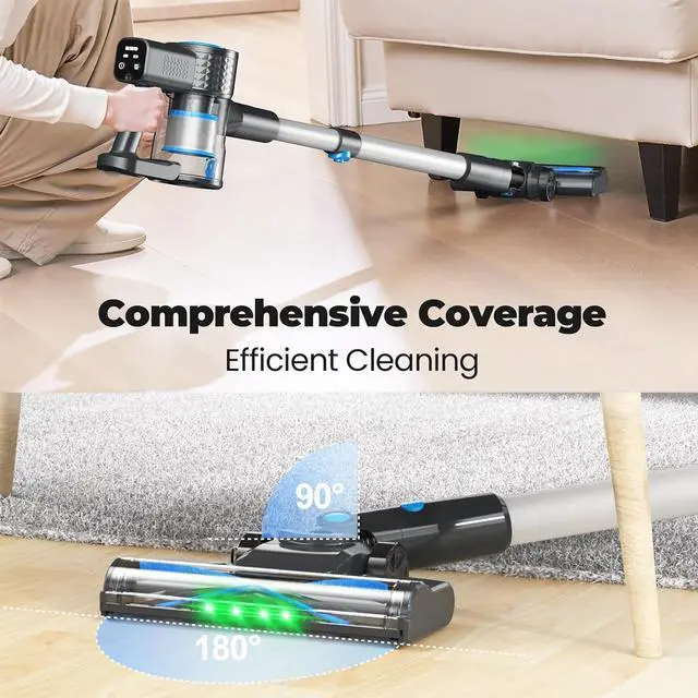 Alt view image 4 of 7 - Cordless Vacuum Cleaner, Powerful Lightweight Stick Vacuum with Self-Standing, Anti-Tangle, 8-in-1 Rechargeable Vacuum Cleaners for Home, Hardwood Floors, Carpet, Pet Hair (Blue)