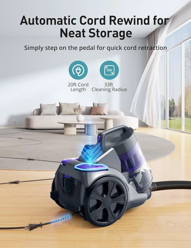 Alt view image 7 of 7 - Aspiron 1700W Canister Vacuum Cleaner, 45Kpa Bagless Vacuum Cleaner