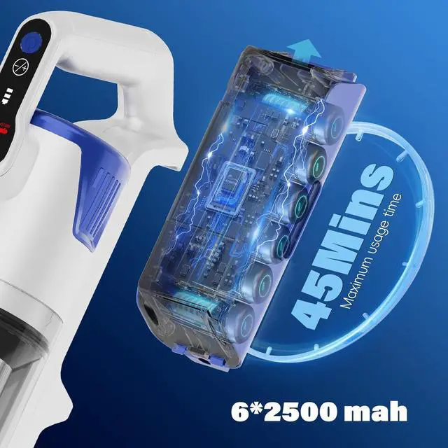 Alt view image 3 of 7 - Cordless Vacuum Cleaner with Self-Standing, 45 Min Runtime Stick Vacuum, 88,000RPM Brushless Motor & LED Display, Anti-Tangle, Lightweight Vacuum Cleaners for Home, Pet Hair, Hardwood Floors