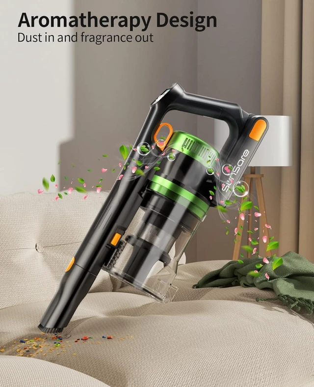Alt view image 6 of 7 - SunSare Cordless Vacuum Cleaner, 55KPa 650W 70Mins Stick Vacuum, Green Headlights, Aromatherapy, V-Anti-Tangle Rollor, 1.8L Dust Cup, Vacuum Cleaner for Pet Hair Carpets Floors, Green
