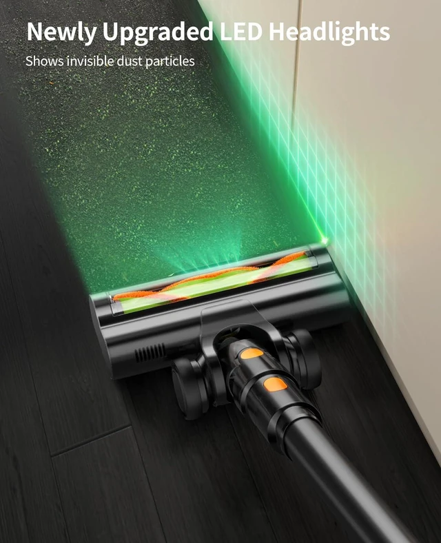 Alt view image 5 of 7 - SunSare Cordless Vacuum Cleaner, 55KPa 650W 70Mins Stick Vacuum, Green Headlights, Aromatherapy, V-Anti-Tangle Rollor, 1.8L Dust Cup, Vacuum Cleaner for Pet Hair Carpets Floors, Green