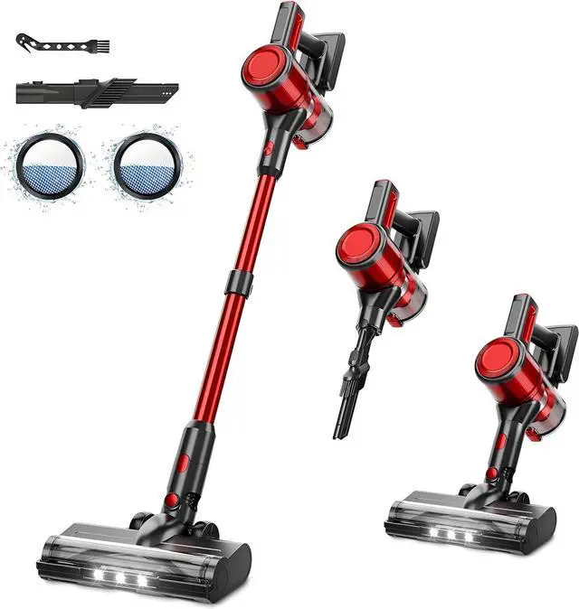 Main image of Cordless Vacuum Cleaner for Home - Lightweight, 30Kpa Stick Vacuum Clean with Rechargeable Battery, Max 45Mins Runtime, 8 in 1 Handheld Vacuum for Hardfloor & Carpets Pet Hair, Red