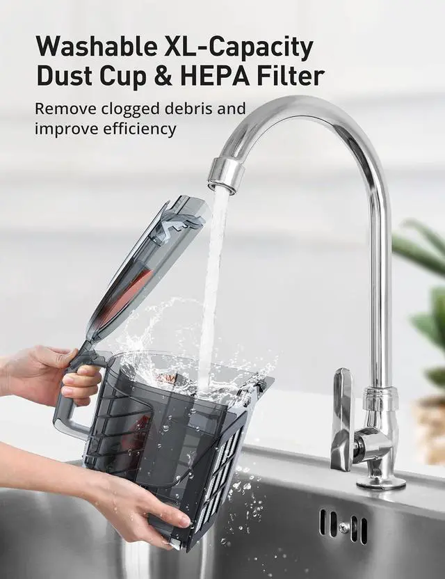 Alt view image 7 of 7 - Aspiron Canister Vacuum Cleaner, 30Kpa Bagless Vacuum Cleaners, 3.7QT Large Dust Cup, Double HEPA Filter, Retractable Cord, 1600W Lightweight Vacuum Cleaner with 5 Tools for Hard Floors, Persimmon