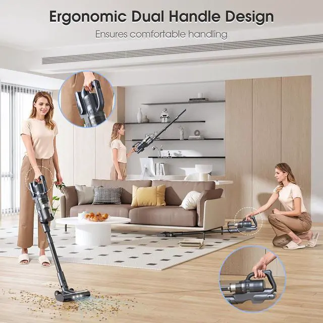 Alt view image 4 of 7 - 35,000pa Cordless Vacuum Cleaner, Max 50 Minutes, Lightweight Cordless Cleaners for Home, Stick and Handheld Vacuum for Carpets, Hard Floor, Pet Hair, Cars (Black)