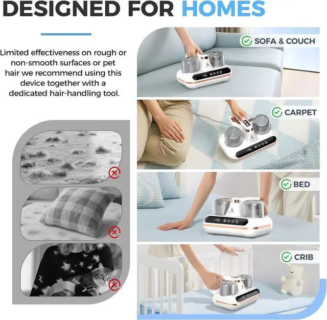 Alt view image 6 of 7 - Mattress Vacuum Cleaner - 5-in-1 Cordless Bed Vacuum Cleaner, Powered by UV-C Light & Ultrasonic Technology, 16Kpa Strong Suction,Low Noise,Suitable for Dust, Pet Hair, Etc.