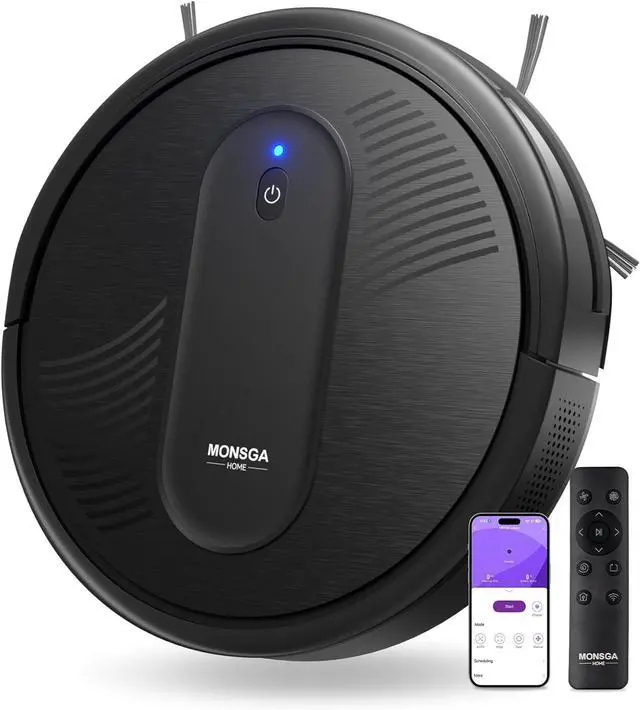 Main image of MONSGA Robot Vacuum Cleaner, 3000Pa Powerful Suction Robotic Vacuum, 3.2" Super-Slim, 140Min Runtime, Vacuum Robot for Hard Floor/Low Pile Carpet/Pet Hair, Remote/App/Voice Control, Schedule Clean