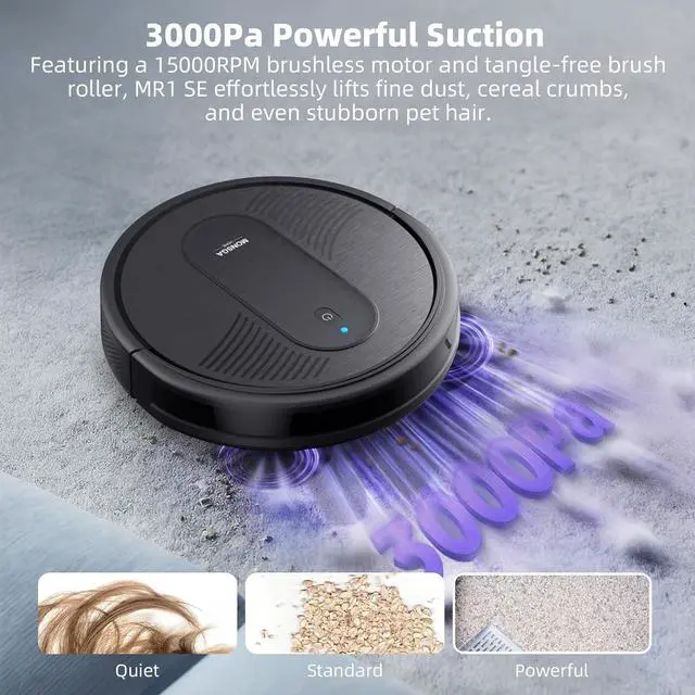 Alt view image 2 of 7 - MONSGA Robot Vacuum Cleaner, 3000Pa Powerful Suction Robotic Vacuum, 3.2" Super-Slim, 140Min Runtime, Vacuum Robot for Hard Floor/Low Pile Carpet/Pet Hair, Remote/App/Voice Control, Schedule Clean