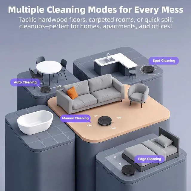 Alt view image 4 of 7 - MONSGA Robot Vacuum Cleaner, 3000Pa Powerful Suction Robotic Vacuum, 3.2" Super-Slim, 140Min Runtime, Vacuum Robot for Hard Floor/Low Pile Carpet/Pet Hair, Remote/App/Voice Control, Schedule Clean