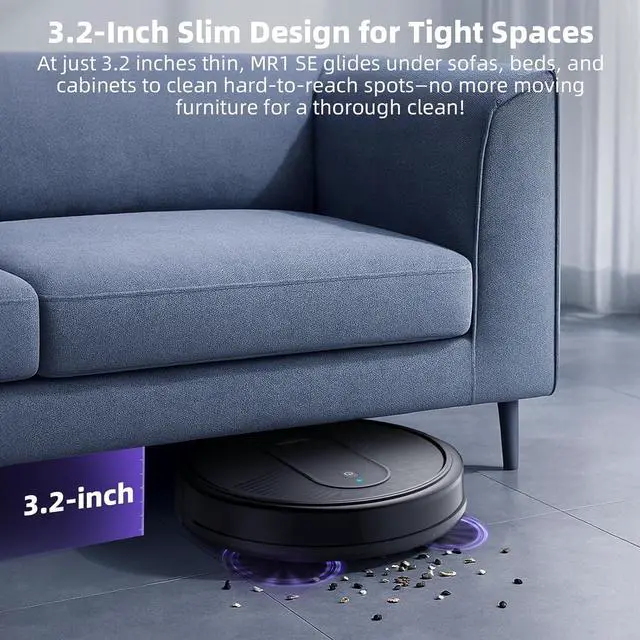 Alt view image 3 of 7 - MONSGA Robot Vacuum Cleaner, 3000Pa Powerful Suction Robotic Vacuum, 3.2" Super-Slim, 140Min Runtime, Vacuum Robot for Hard Floor/Low Pile Carpet/Pet Hair, Remote/App/Voice Control, Schedule Clean