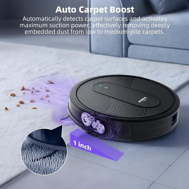 Alt view image 7 of 7 - MONSGA Robot Vacuum Cleaner, 3000Pa Powerful Suction Robotic Vacuum, 3.2" Super-Slim, 140Min Runtime, Vacuum Robot for Hard Floor/Low Pile Carpet/Pet Hair, Remote/App/Voice Control, Schedule Clean