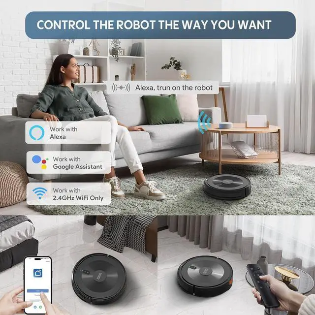 Alt view image 4 of 7 - Robot Vacuum and Mop: 2-in-1 Robot Vacuum Cleaner 3000Pa Strong Suction & Tangle-Free & Alexa/APP Control & Self-Charging, Schedule Cleaning Robotic Vacuum for Pet Hair, Hard Floor, Carpet