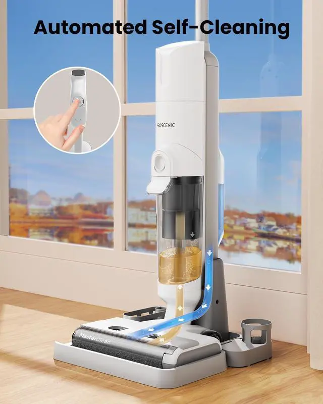 Alt view image 3 of 7 - Proscenic F10 Pro Cordless Wet Dry Vacuum Cleaner, Vacuum and Mop Combo with One-Button Auto Self-Cleaning, 3-in-1 Vacuum Mop for Hard Floors, High-Capacity Dual Tanks, Edge Clean, Ease of Use