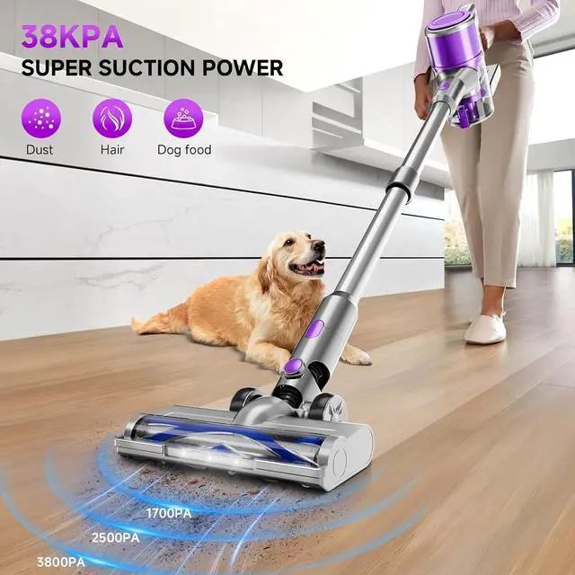 Alt view image 2 of 7 - Cordless Vacuum Cleaner,55Mins/Powerful Vacuum Cleaners for Home,Stick Vacuums with 8 in 1,Touch Screen,LED Headlights, Anti-Tangle,Rechargeable,Lightweight for Carpet,Hard Floor, Pet Hair,Purple