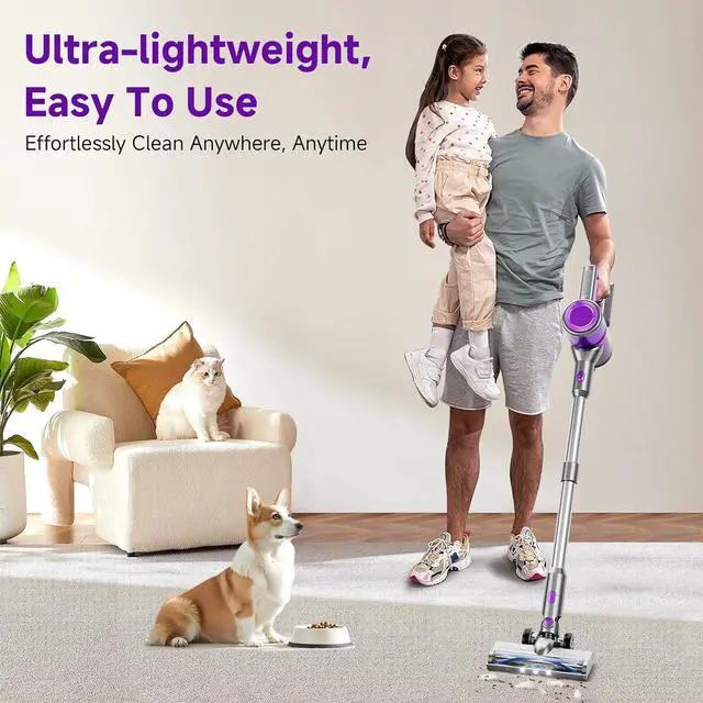Alt view image 7 of 7 - Cordless Vacuum Cleaner,55Mins/Powerful Vacuum Cleaners for Home,Stick Vacuums with 8 in 1,Touch Screen,LED Headlights, Anti-Tangle,Rechargeable,Lightweight for Carpet,Hard Floor, Pet Hair,Purple