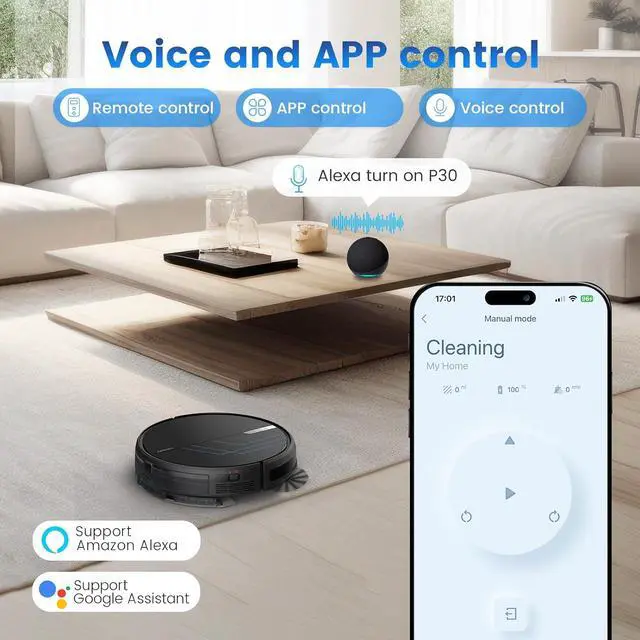 Alt view image 6 of 7 - AIRROBO Robot Vacuum and Mop, 3000Pa Powerful Suction Robot Vacuum Cleaner with Self-Charging, Wi-Fi/App/Voice Control, Advanced Obstacle Avoidance, Slim Design, Ideal for Pet Hair, Hard Floor,Carpet