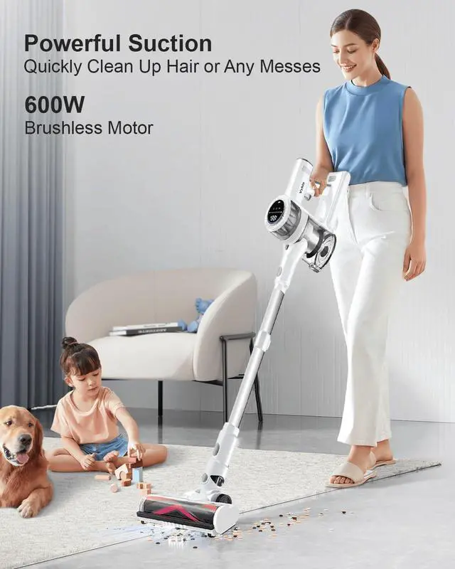 Alt view image 2 of 7 - Cordless Vacuum Cleaner, 600W 55Kpa 70Mins Stick Vacuum Cleaners for Home, AUTO Dust Detection/LED Touch Display, Rechargeable Wall Mount, Wireless Handheld Vacuum for Pet Hair/Carpet/Hard Floor