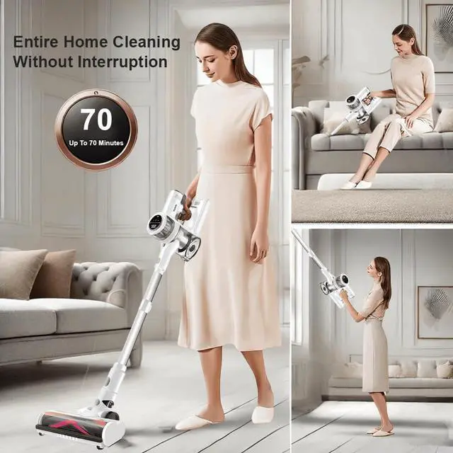 Alt view image 5 of 7 - Cordless Vacuum Cleaner, 600W 55Kpa 70Mins Stick Vacuum Cleaners for Home, AUTO Dust Detection/LED Touch Display, Rechargeable Wall Mount, Wireless Handheld Vacuum for Pet Hair/Carpet/Hard Floor