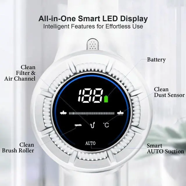 Alt view image 4 of 7 - Cordless Vacuum Cleaner, 600W 55Kpa 70Mins Stick Vacuum Cleaners for Home, AUTO Dust Detection/LED Touch Display, Rechargeable Wall Mount, Wireless Handheld Vacuum for Pet Hair/Carpet/Hard Floor