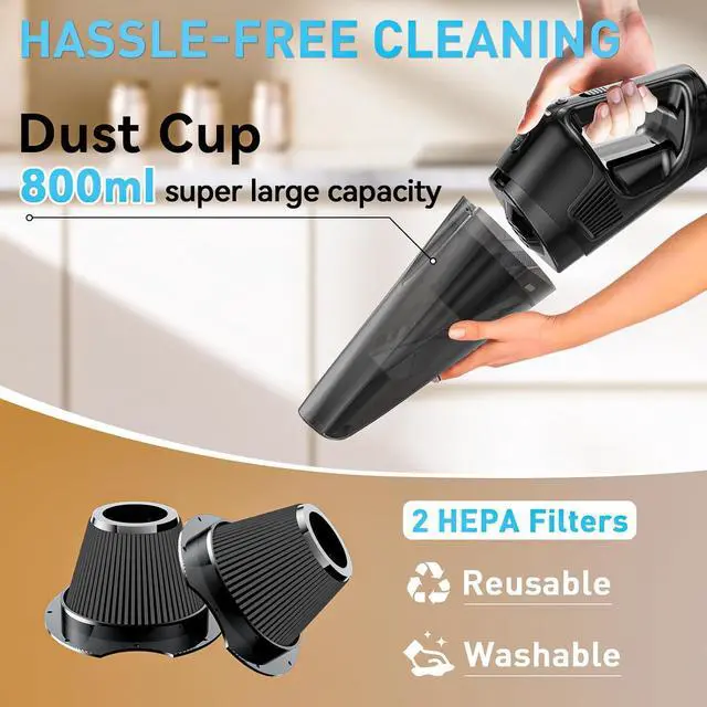 Alt view image 5 of 7 - Handheld Vacuum Cordless Rechargeable with Charging Dock - 16000Pa Ultra-Strong Suction, Portable & Lightweight, Fast Charging, LED Light, 0.8L Super-large Dust Cup, Long Battery Life for Home