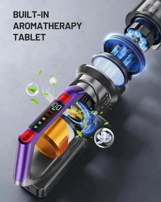 Alt view image 3 of 7 - Cordless Vacuum Cleaner, 580W 48KPA 70Mins Vacuum Cleaners for Home, Self-Standing Stick Vacuum with Aromatherapy & LED Display Screen, Stick Vacuum Cordless Rechargeable for Pet Hair/Carpets (Gold)