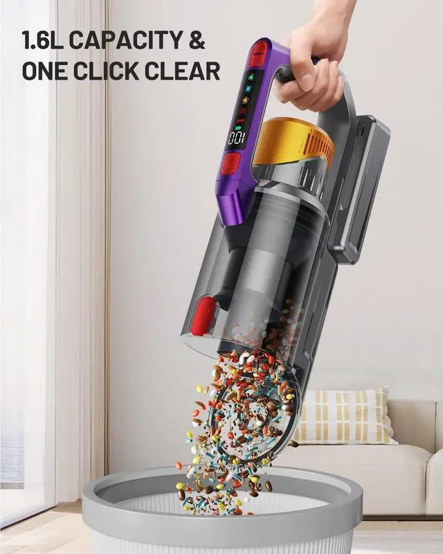 Alt view image 7 of 7 - Cordless Vacuum Cleaner, 580W 48KPA 70Mins Vacuum Cleaners for Home, Self-Standing Stick Vacuum with Aromatherapy & LED Display Screen, Stick Vacuum Cordless Rechargeable for Pet Hair/Carpets (Gold)