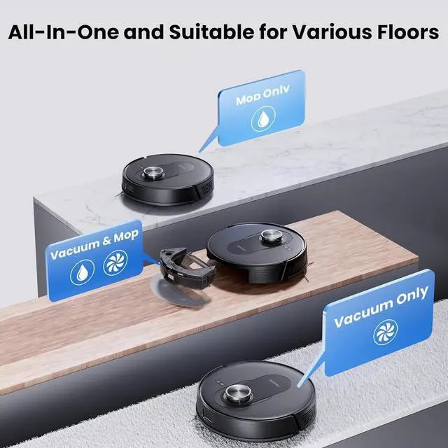 Alt view image 4 of 7 - Proscenic Q8 Robot Vacuum Cleaner with Mop, Ultra Strong 6000Pa Robotic Vacuum with Lidar Navigation, 5 Real-Time Mapping, WiFi/Alexa/APP Remote Control Robot Hoover for Floor Carpet Pet Hair