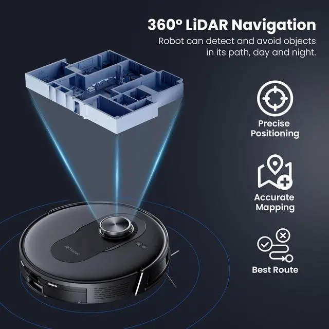 Alt view image 3 of 7 - Proscenic Q8 Robot Vacuum Cleaner with Mop, Ultra Strong 6000Pa Robotic Vacuum with Lidar Navigation, 5 Real-Time Mapping, WiFi/Alexa/APP Remote Control Robot Hoover for Floor Carpet Pet Hair