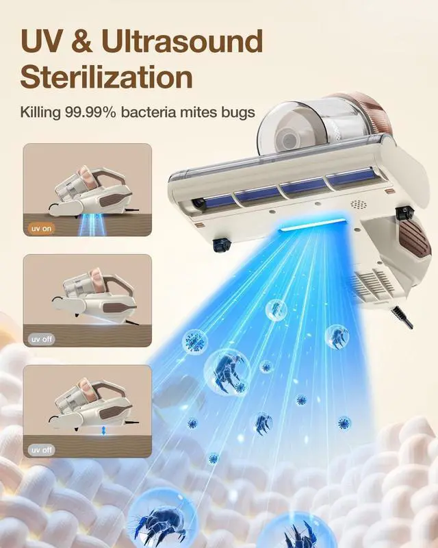 Alt view image 2 of 7 - Jimmy Mattress Vacuum Cleaner, Bed Vacuum with UV & Ultrasound, High Heating, Smart Dust Sensor, 15Kpa Powerful Suction, Lightweight, Deep Clean Dust and Pet Hair in One Go(BX6 Lite, Corded)