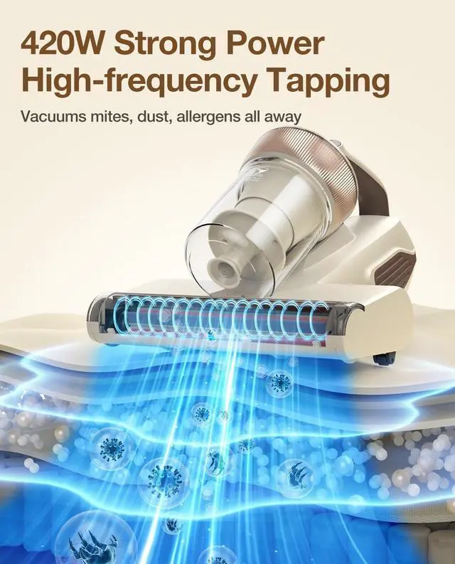 Alt view image 3 of 7 - Jimmy Mattress Vacuum Cleaner, Bed Vacuum with UV & Ultrasound, High Heating, Smart Dust Sensor, 15Kpa Powerful Suction, Lightweight, Deep Clean Dust and Pet Hair in One Go(BX6 Lite, Corded)