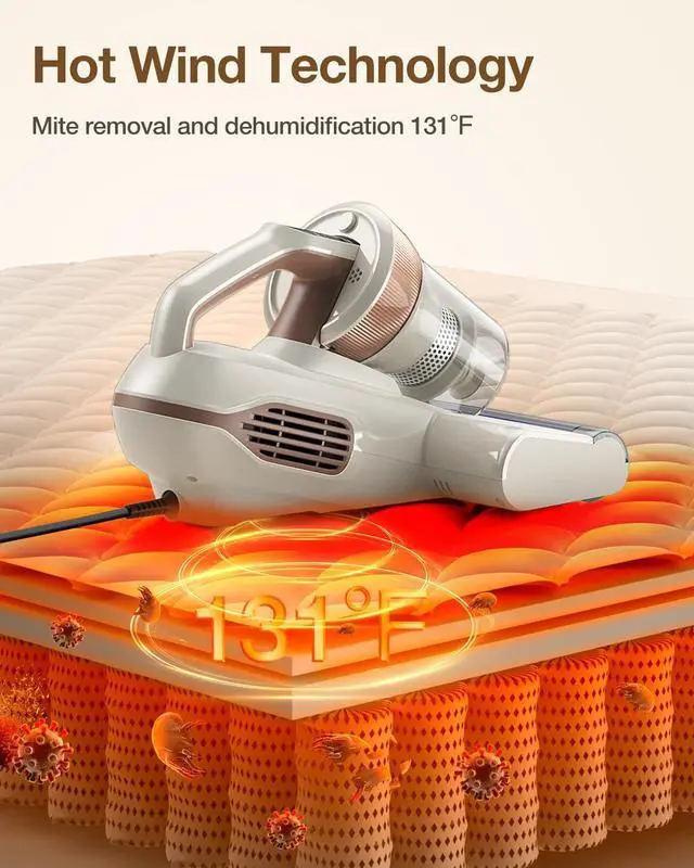 Alt view image 5 of 7 - Jimmy Mattress Vacuum Cleaner, Bed Vacuum with UV & Ultrasound, High Heating, Smart Dust Sensor, 15Kpa Powerful Suction, Lightweight, Deep Clean Dust and Pet Hair in One Go(BX6 Lite, Corded)