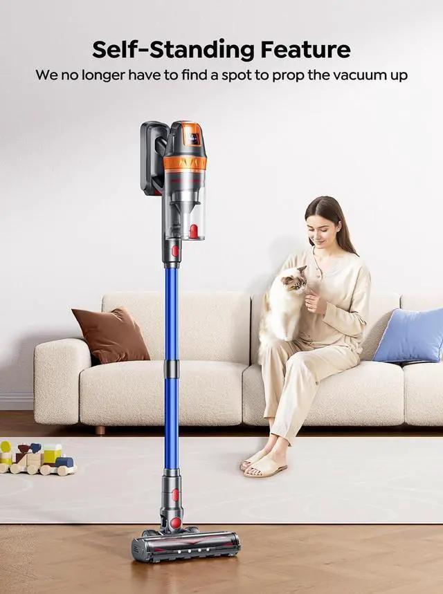 Alt view image 6 of 7 - Cordless Vacuum Cleaner, 600W with Extra Mattress Cleaning Tool, 45KPA Stick Vacuum Cleaners for Home 60 Mins Runtime, Self-Standing, Wall Mount Charging, Rechargeable Vacuum for Floor Carpet Pet Hair
