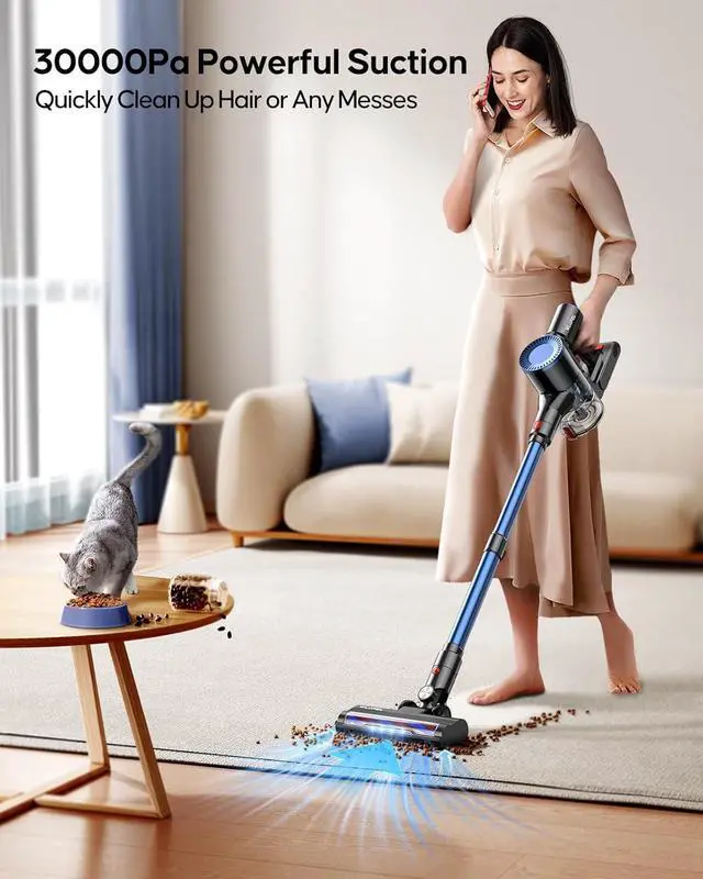 Alt view image 2 of 7 - WLUPEL Cordless Vacuum Cleaner, 30KPA 400W Powerful Stick Vacuum with 45Mins Detachable Battery, 80000RMP Lightweight Handheld Vacuum with Adjustable Suction Modes for Hard Floor/Carpet/Pet Hair/Car