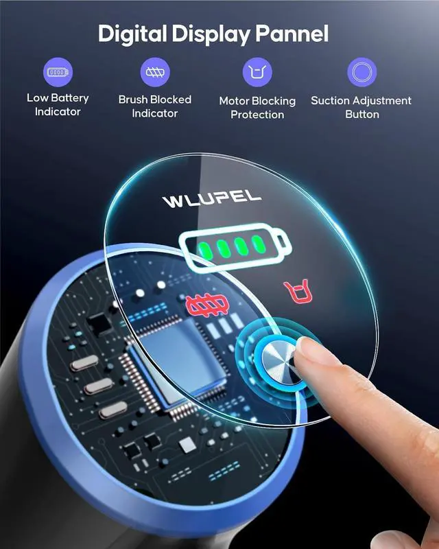 Alt view image 4 of 7 - WLUPEL Cordless Vacuum Cleaner, 30KPA 400W Powerful Stick Vacuum with 45Mins Detachable Battery, 80000RMP Lightweight Handheld Vacuum with Adjustable Suction Modes for Hard Floor/Carpet/Pet Hair/Car