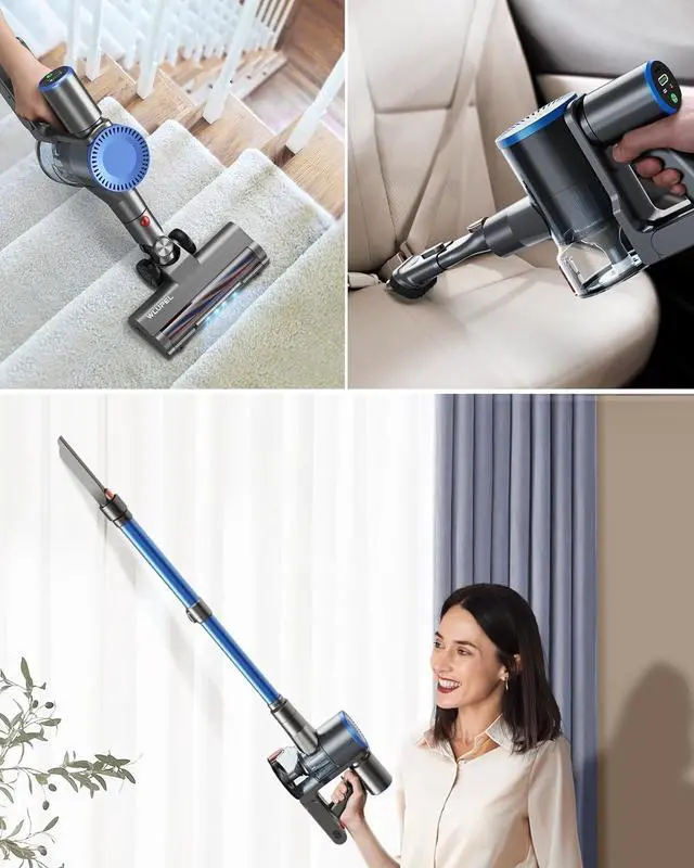 Alt view image 6 of 7 - WLUPEL Cordless Vacuum Cleaner, 30KPA 400W Powerful Stick Vacuum with 45Mins Detachable Battery, 80000RMP Lightweight Handheld Vacuum with Adjustable Suction Modes for Hard Floor/Carpet/Pet Hair/Car