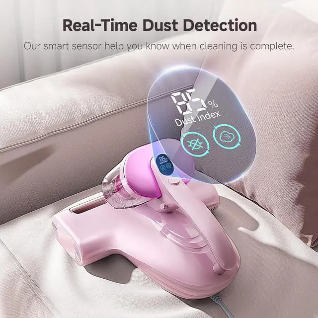 Alt view image 6 of 7 - uwant Bed Cleaner with 16Kpa Suction Metal Roller 253.7nm Uv-c Light Mattress Vacuum Cleaner 36000RPM/Min 149 Heating HEPA Filter&Ultrasonic Mattress Vacuum for Sofa, Pillow, Bed Throws, Pink