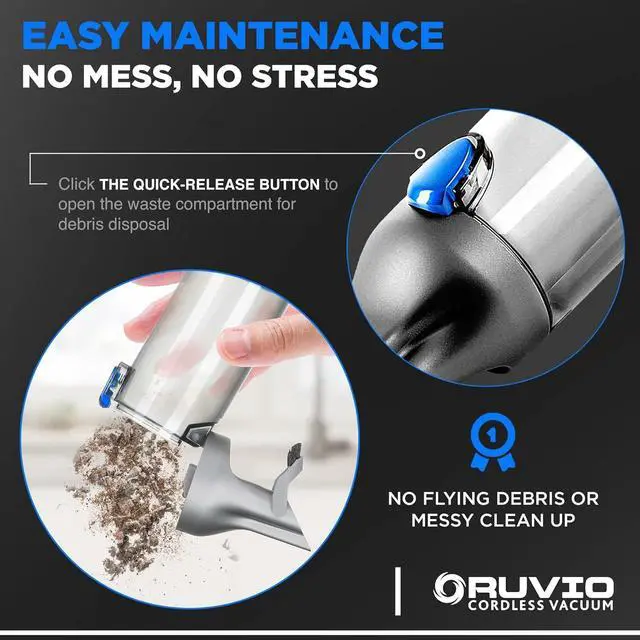 Alt view image 5 of 7 - Ruvio Cordless Vacuum Cleaners for Home Carpet Vacuum Cleaner Car Use, Car Vacuum Portable Cordless with Double HEPA Filtration System, High Power Motor Vacuum for Narrow Spaces As Seen On TV