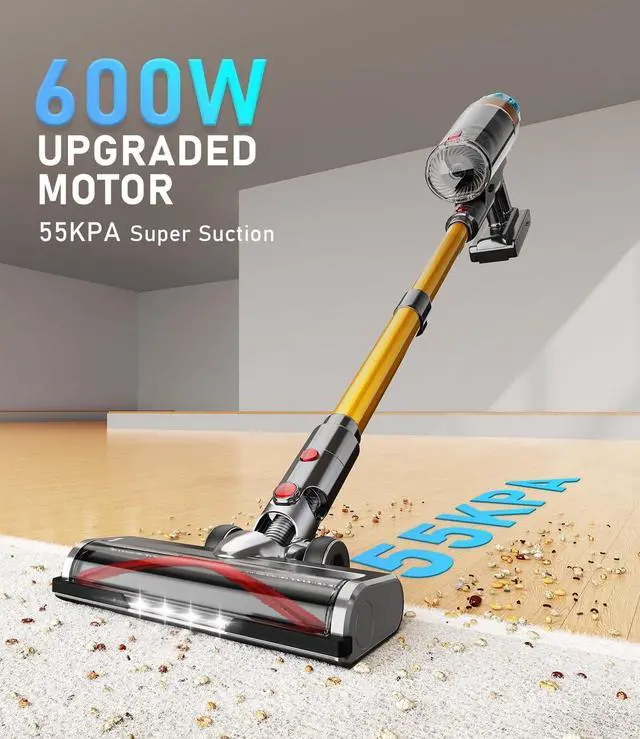 Alt view image 2 of 7 - Cordless Vacuum Cleaner for Home 600W 55Kpa Upgraded Powerful Stick Vacuum Up to 60Mins, Anti-Tangle & Wall Mount Charging, 8 in 1 Lightweight Vacuum Cleaners for Home/Pet Hair/Carpets/Floors