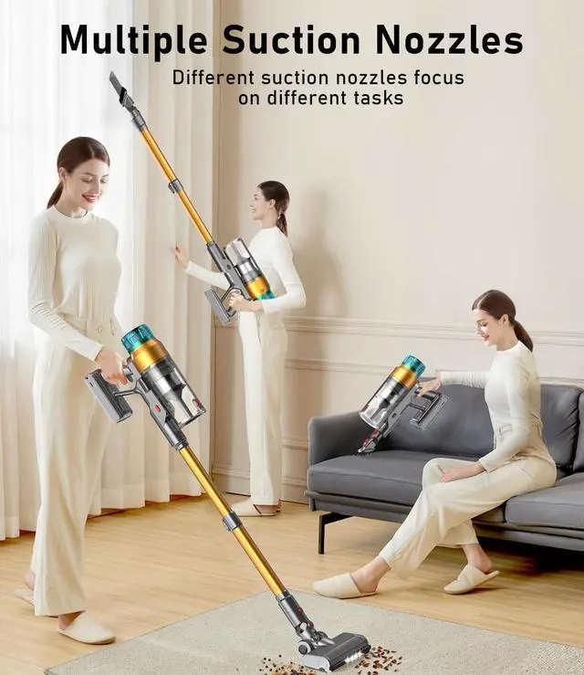 Alt view image 5 of 7 - Cordless Vacuum Cleaner for Home 600W 55Kpa Upgraded Powerful Stick Vacuum Up to 60Mins, Anti-Tangle & Wall Mount Charging, 8 in 1 Lightweight Vacuum Cleaners for Home/Pet Hair/Carpets/Floors