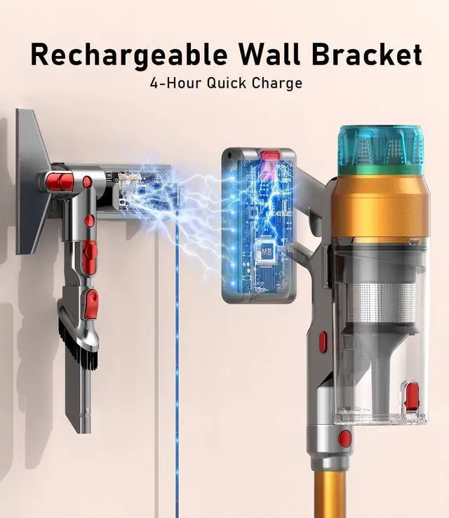 Alt view image 6 of 7 - Cordless Vacuum Cleaner for Home 600W 55Kpa Upgraded Powerful Stick Vacuum Up to 60Mins, Anti-Tangle & Wall Mount Charging, 8 in 1 Lightweight Vacuum Cleaners for Home/Pet Hair/Carpets/Floors