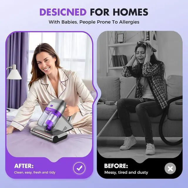 Alt view image 6 of 7 - Bed Vacuum Cleaner, Mattress Vacuum Cleaner with UV & Ultrasonic, 16Kpa Suction Handheld Bed Vacuums with High Heating Tech, Effectively Clean Up Bed, Sofas, Pillows, Carpets, 500W(Corded)