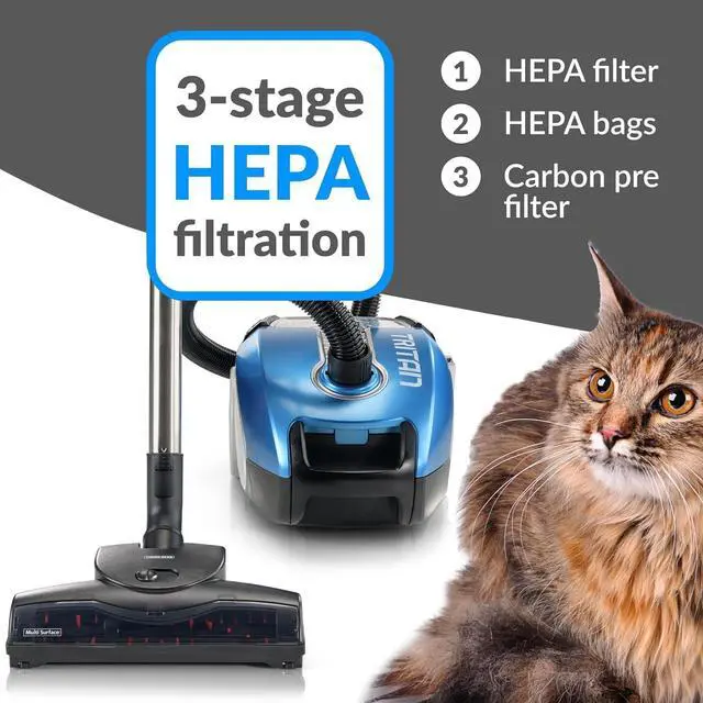 Alt view image 5 of 7 - Prolux Tritan Bagged Canister Vacuum Cleaner, HEPA Filtration, Complete Home Care Tool Kit, Pet Hair No More, Adjustable Power Setting, Blue