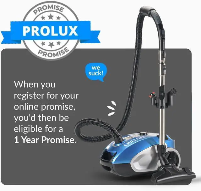 Alt view image 7 of 7 - Prolux Tritan Bagged Canister Vacuum Cleaner, HEPA Filtration, Complete Home Care Tool Kit, Pet Hair No More, Adjustable Power Setting, Blue