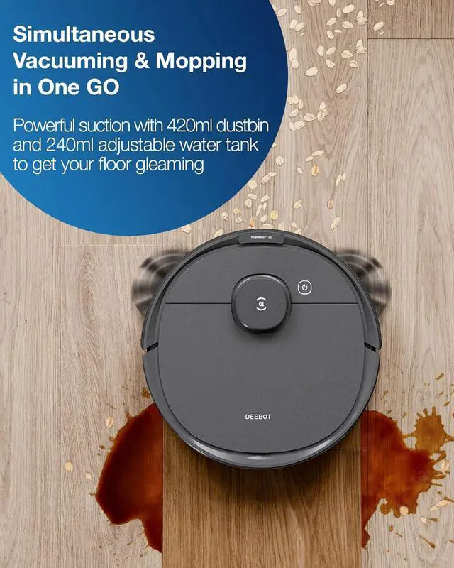 Alt view image 2 of 7 - Ecovacs Deebot T8 Robot Vacuum and Mop Cleaner, Precise Laser Navigation, Multi-floor Mapping, Intelligent Object Avoidance, Full-customize clean, No-go and No-mop Zones, Auto-empty Station Compatible