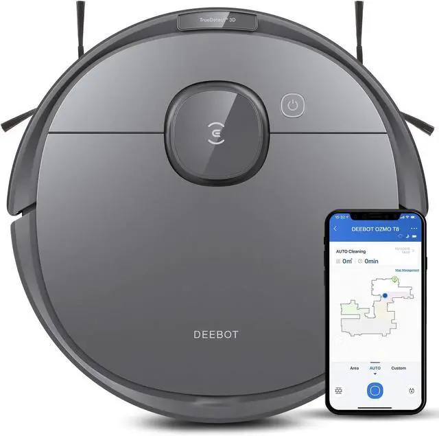 Main image of Ecovacs Deebot T8 Robot Vacuum and Mop Cleaner, Precise Laser Navigation, Multi-floor Mapping, Intelligent Object Avoidance, Full-customize clean, No-go and No-mop Zones, Auto-empty Station Compatible