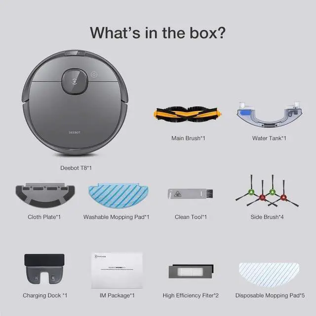 Alt view image 7 of 7 - Ecovacs Deebot T8 Robot Vacuum and Mop Cleaner, Precise Laser Navigation, Multi-floor Mapping, Intelligent Object Avoidance, Full-customize clean, No-go and No-mop Zones, Auto-empty Station Compatible