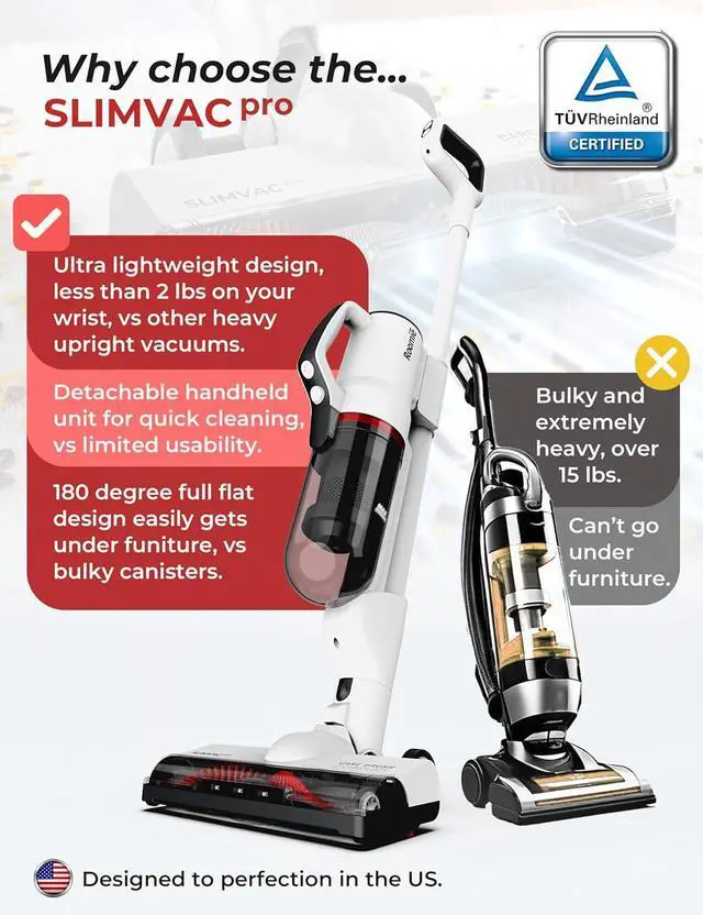 Alt view image 2 of 7 - Roomie Tec SlimVac Pro Cordless Stick Vacuum, Lightweight, Detachable Handheld with Powerful Suction, Long-Lasting Battery & HEPA Filter  Multi-Surface Cleaning for Carpets, Hard Floors, Cars & More