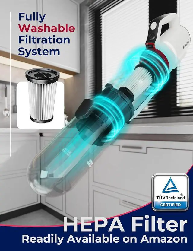 Alt view image 7 of 7 - Roomie Tec SlimVac Pro Cordless Stick Vacuum, Lightweight, Detachable Handheld with Powerful Suction, Long-Lasting Battery & HEPA Filter  Multi-Surface Cleaning for Carpets, Hard Floors, Cars & More