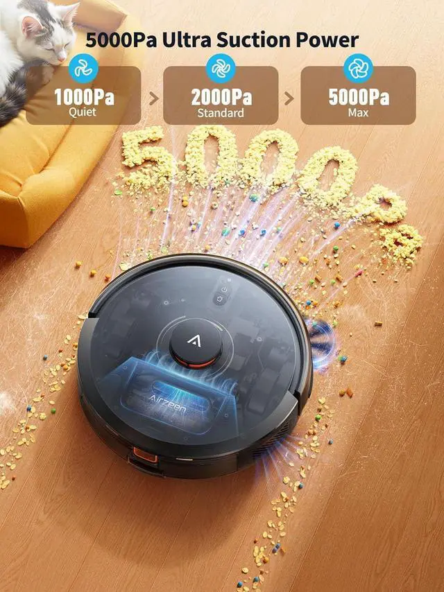 Alt view image 2 of 7 - Robot Vacuum and Mop, Self-Emptying Robot Vacuum Cleaner with 5000Pa Suction, Laser Navigator with Smart Mapping Robotic Vacuums, 150Mins Runtime,Schedule,App Alexa Control for Carpet/Pet Hair,Q10 pro
